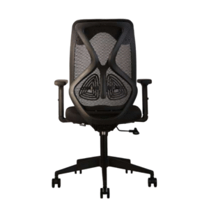 Liva Medium Back Office Chair in Black by Vassio featuring breathable mesh back, cushioned seat, adjustable height, and durable nylon base for home or office use.