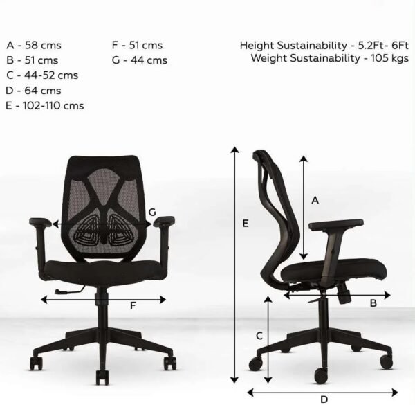 Liva Medium Back Office Chair in Black by Vassio featuring breathable mesh back, cushioned seat, adjustable height, and durable nylon base for home or office use.