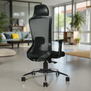 Livor High Back Chair Black by Vassio – ergonomic high back mesh office chair with seat slider and adjustable arms