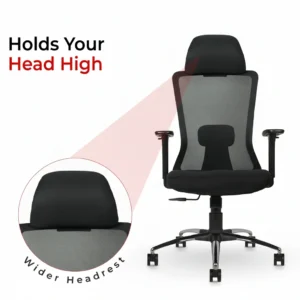Livor High Back Chair Black by Vassio – ergonomic high back mesh office chair with seat slider and adjustable arms