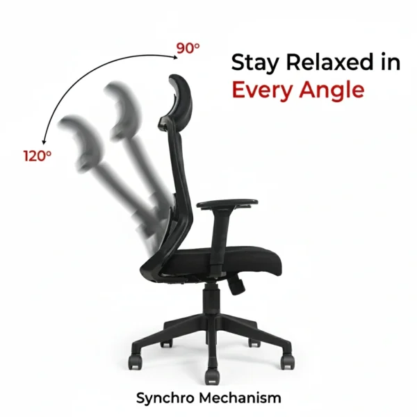 Livor High Back Office Chair Black with Nylon Base – Vassio