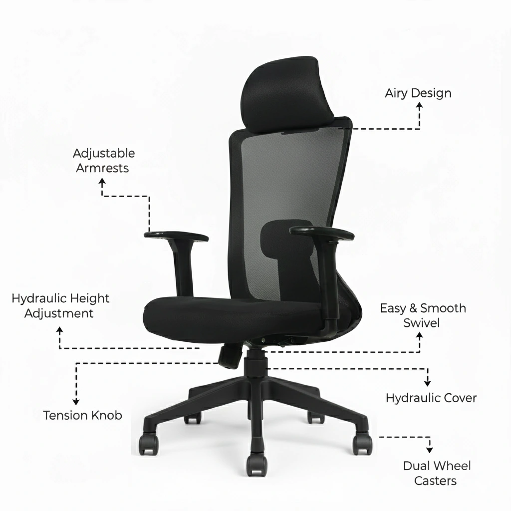 Livor HB Mesh Chair Black 7 Livor High Back Office Chair Black with Nylon Base – Vassio
