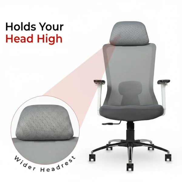 Livor High Back Office Chair Grey by Vassio – Ergonomic Mesh Chair