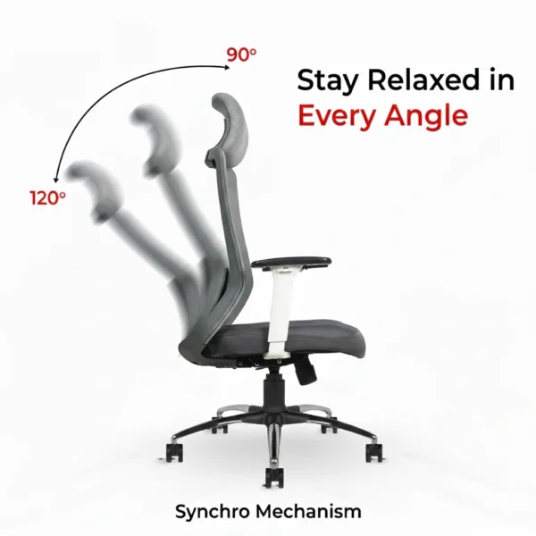 Livor High Back Office Chair Grey by Vassio – Ergonomic Mesh Chair