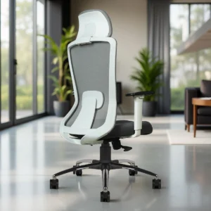 Livor High Back Office Chair White Back with Grey Mesh and Grey Seat – Vassio