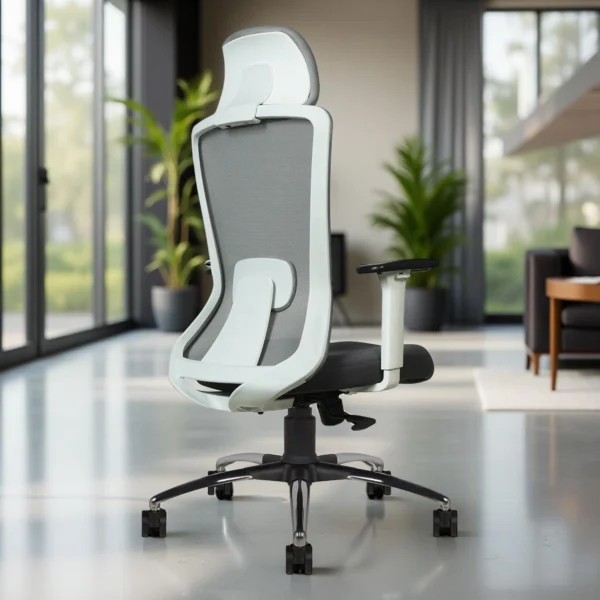 Livor High Back Office Chair White Back with Grey Mesh and Grey Seat – Vassio