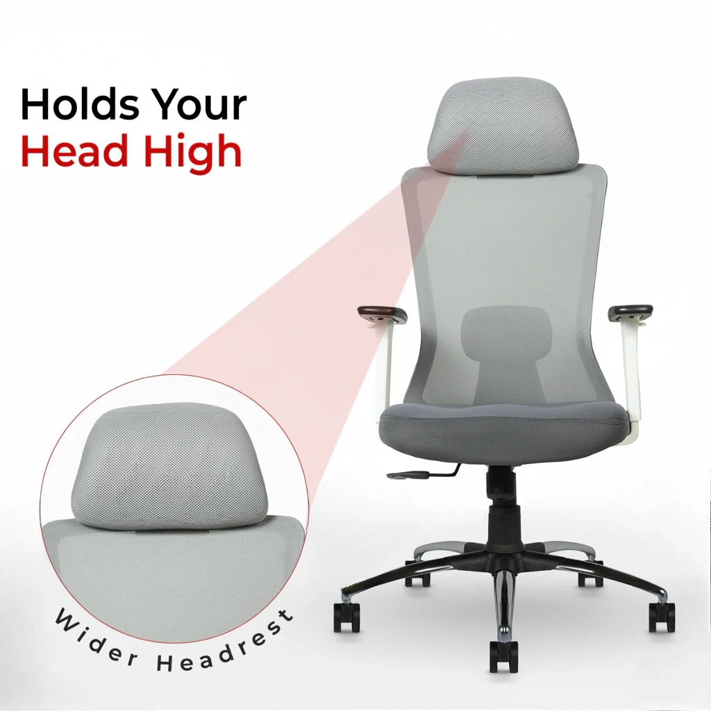 Livor HB Mesh Chair White 4 Livor High Back Office Chair White Back with Grey Mesh and Grey Seat – Vassio
