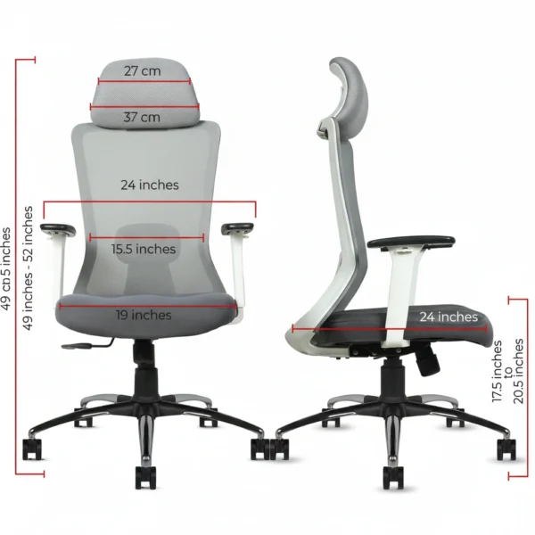 Livor High Back Office Chair White Back with Grey Mesh and Grey Seat – Vassio