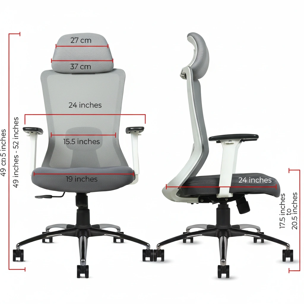 Livor HB Mesh Chair White 6 Livor High Back Office Chair White Back with Grey Mesh and Grey Seat – Vassio
