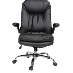 Pebble Revolving Chair with Adjustable Arms Black | Leatherette Chair with Chrome Base