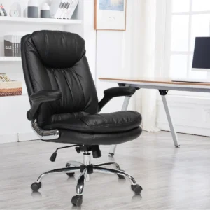 Pebble Revolving Chair with Adjustable Arms Black | Leatherette Chair with Chrome Base