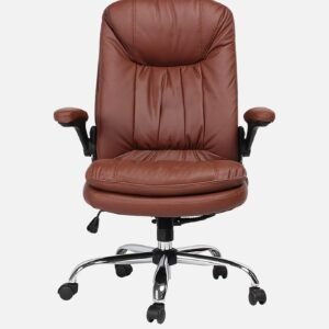 Pebble Office Chair with Adjustable Arms Tan | Vassio Ergonomic Leatherette Chair with Chrome Base