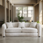 Solace Fabric 3 Seater Sofa with Cushions in Beige by Vassio