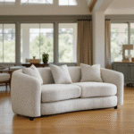 Solace Fabric 3 Seater Sofa with Cushions in Beige by Vassio