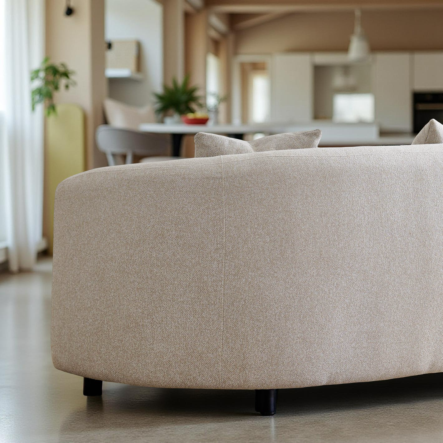 Solace Fabric 3 Seater Sofa with Cushions in Beige by Vassio