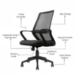 Trezza Mesh Office Chair Black with Nylon Base and Medium Back – Vassio