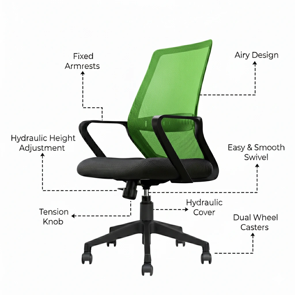 Trezza Mesh Office Chair Green Back and Black Seat with Nylon Base – Vassio