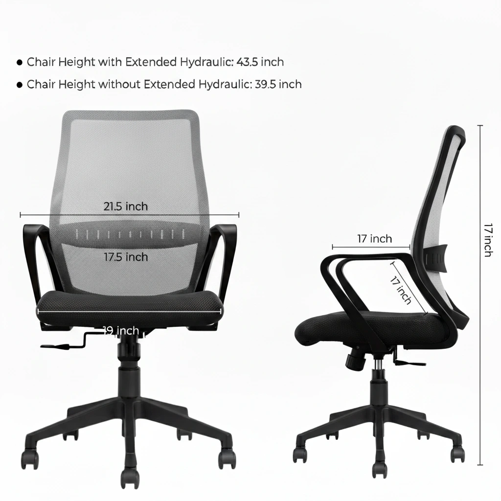 Trezza Mesh Office Chair Grey Back and Black Seat with Nylon Base – Vassio