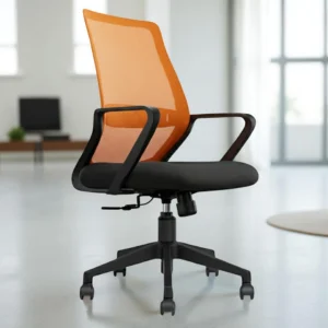 Trezza Mesh Office Chair Orange Back and Black Seat with Nylon Base – Vassio