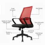 Trezza Mesh Office Chair Red Back and Black Seat with Nylon Base – Vassio