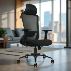 Trion Black Office Chair High Back | Ergonomic Mesh | Seat Slider, 2D Arms & Heavy Chrome Base