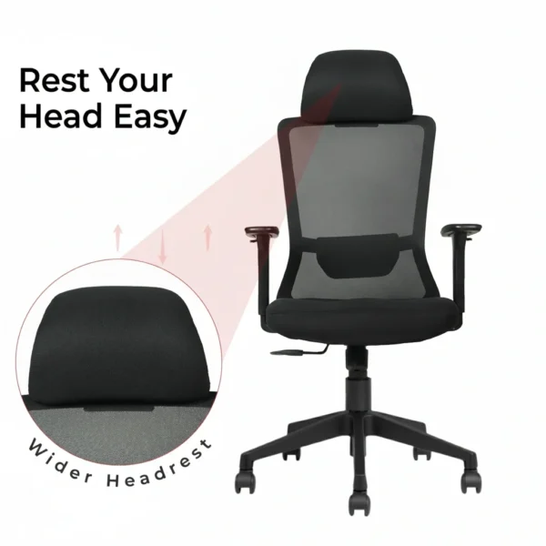 Trion Ergonomic Office Chair Full Black with Nylon Base | Premium Mesh Chair – Vassio