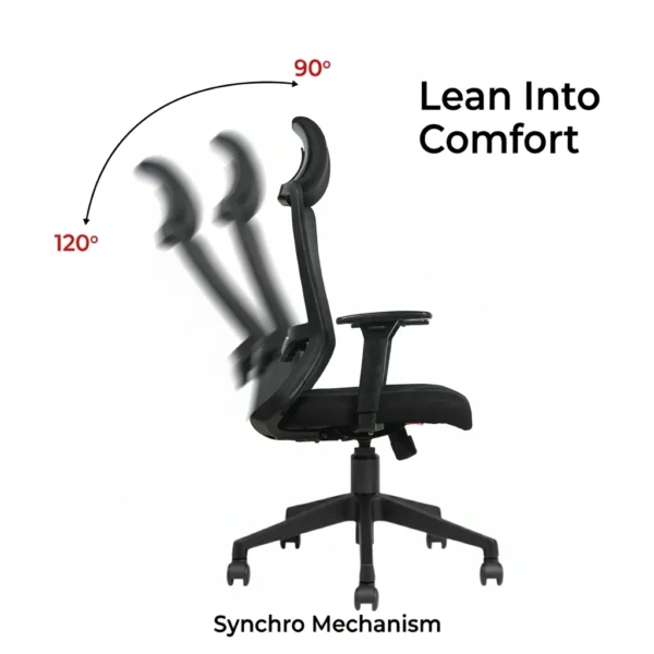 Trion Ergonomic Office Chair Full Black with Nylon Base | Premium Mesh Chair – Vassio