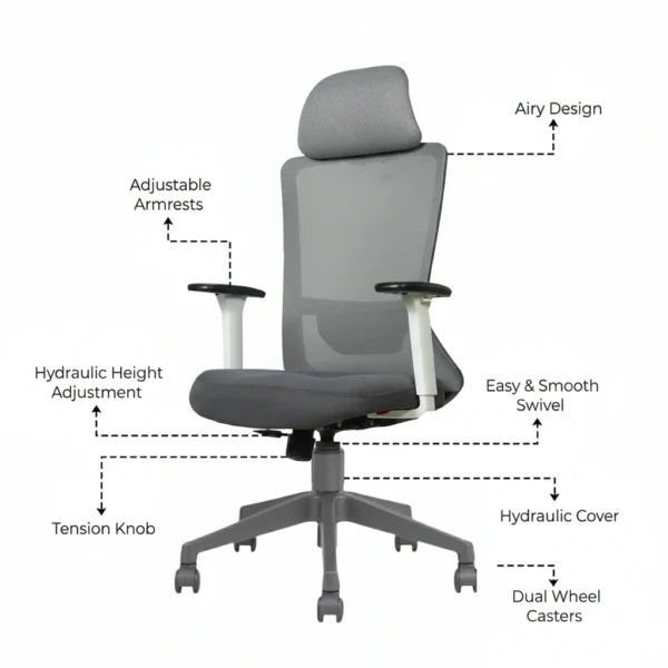 Trion Ergonomic Office Chair Grey with Nylon Base – Vassio