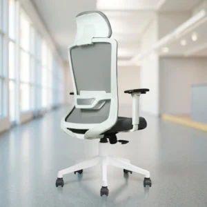 Trion Ergonomic Office Chair White Back & Grey Seat with Nylon Base | Seat Slider & 2D Adjustable Arms