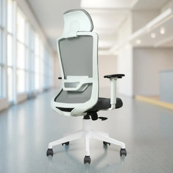 Trion Ergonomic Office Chair White Back & Grey Seat with Nylon Base | Seat Slider & 2D Adjustable Arms
