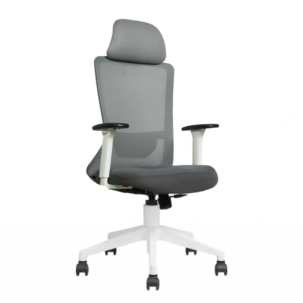 Trion Ergonomic Office Chair White Back & Grey Seat with Nylon Base | Seat Slider & 2D Adjustable Arms