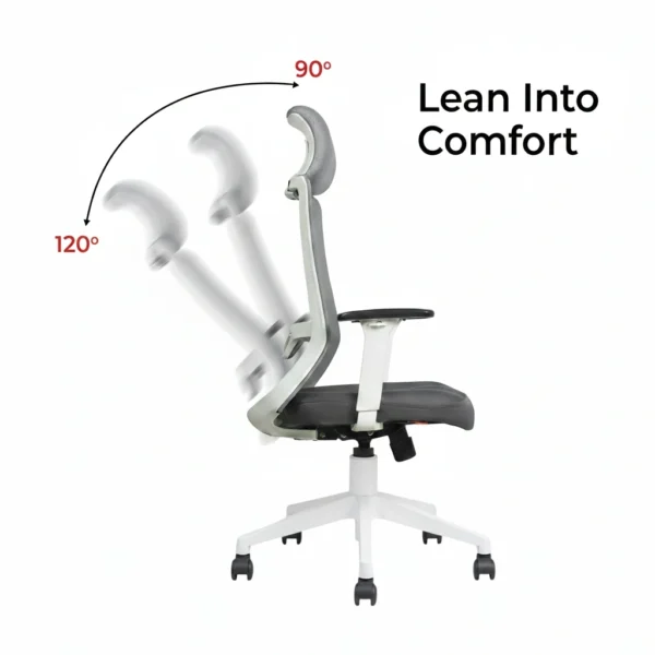 Trion Ergonomic Office Chair White Back & Grey Seat with Nylon Base | Seat Slider & 2D Adjustable Arms