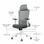 Trion Ergonomic Office Chair White Back & Grey Seat with Nylon Base | Seat Slider & 2D Adjustable Arms