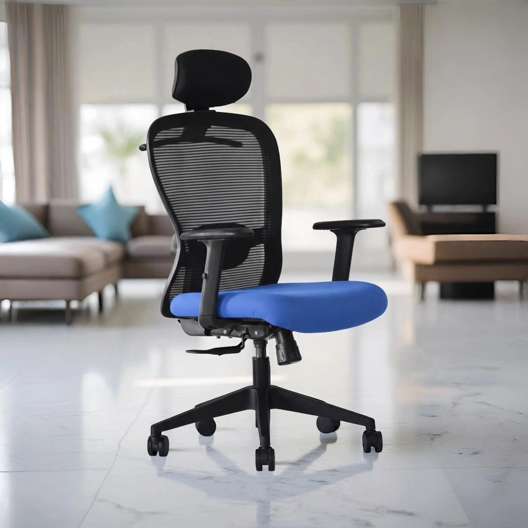 Velora High Back Blue 1 Velora Blue Executive Chair High Back | Ergonomic Mesh Office Chair | Seat Slider, 2D Arms & Nylon Base