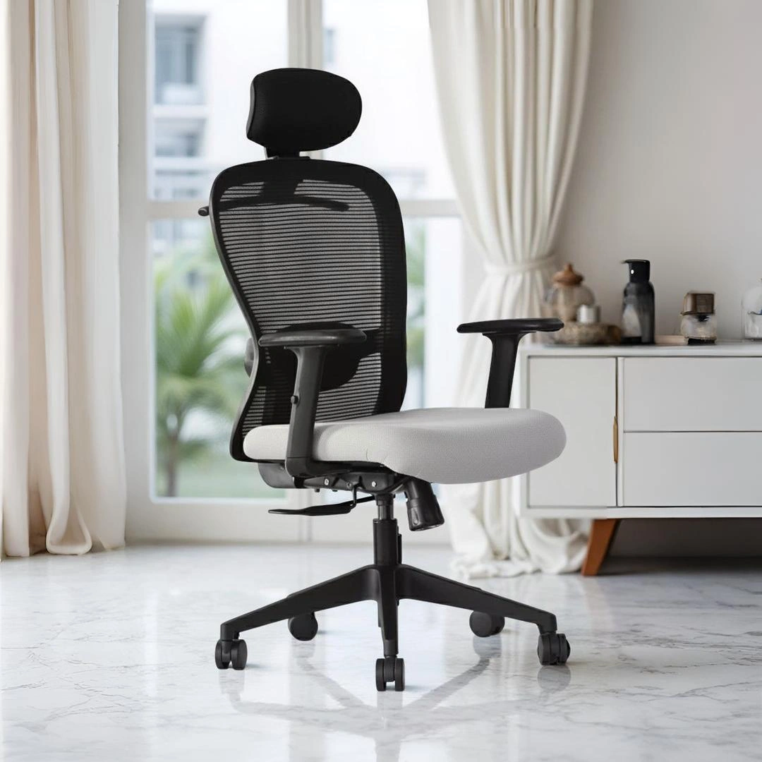 Velora High Back Grey 1 Velora Grey Office Chair High Back | Ergonomic Mesh Design | Seat Slider, 2D Arms & Nylon Base – Made in India (Copy)