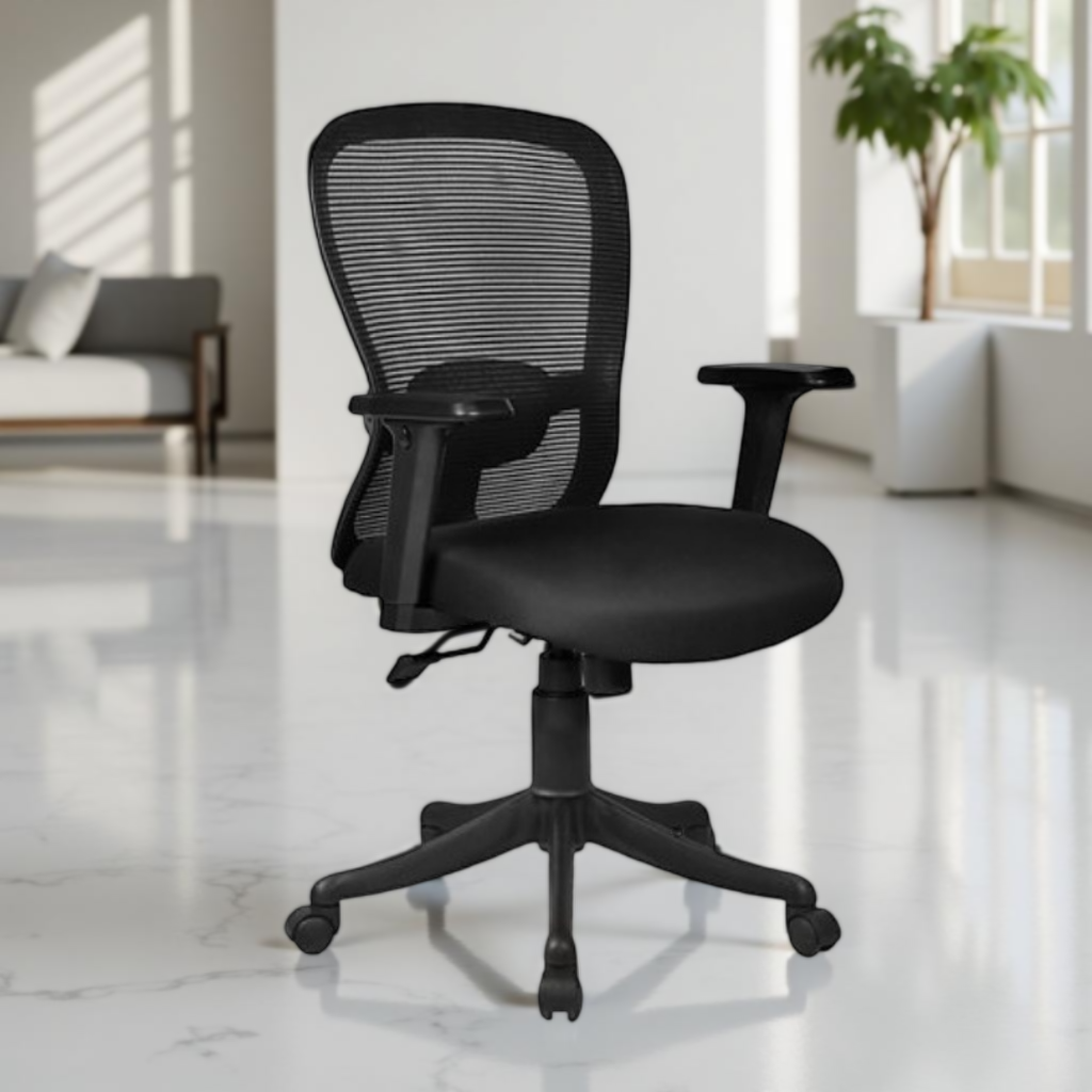 Velora Mid Back Black 1 Velora Medium Back Net Chair Black | Seat Slider Mechanism | Nylon Base