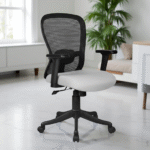 Velora Grey Medium Back Office Chair with Ergonomic Mesh, Seat Slider, 2D Arms, Nylon Base – Made in India