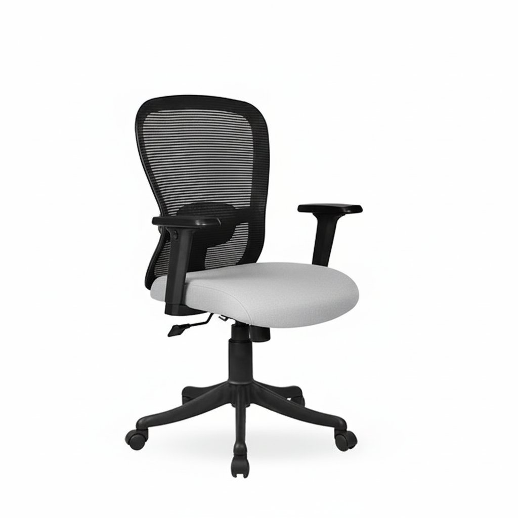 Velora Mid Back Grey 2 Velora Grey Medium Back Office Chair with Ergonomic Mesh, Seat Slider, 2D Arms, Nylon Base – Made in India