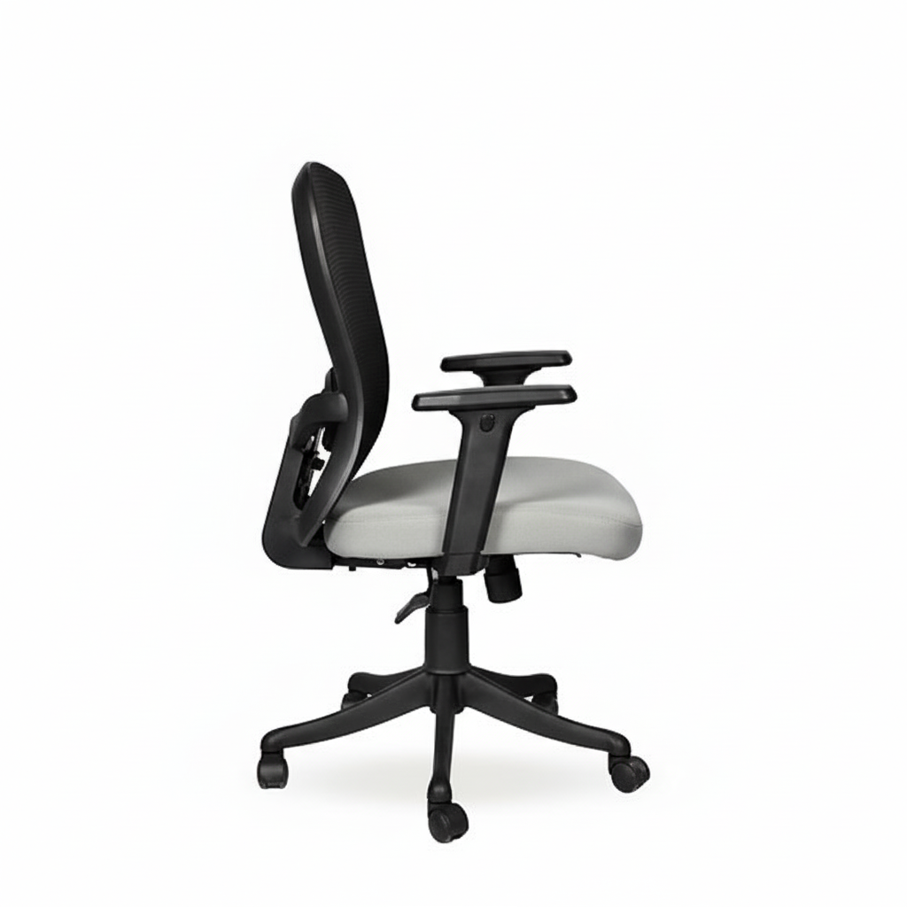 Velora Mid Back Grey 4 Velora Grey Medium Back Office Chair with Ergonomic Mesh, Seat Slider, 2D Arms, Nylon Base – Made in India