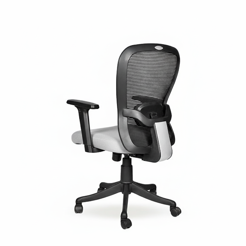Velora Mid Back Grey 5 Velora Grey Medium Back Office Chair with Ergonomic Mesh, Seat Slider, 2D Arms, Nylon Base – Made in India