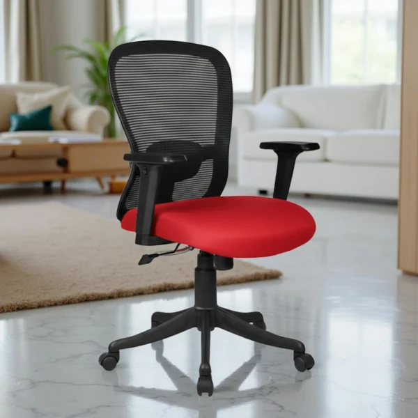 Velora Red Ergonomic Medium Back Chair | Made in India | Seat Slider, 2D Arms & Nylon Base
