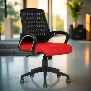 Vassio Zen Office Mesh Chair Red Seat – Ergonomic Breathable Mesh Chair for Office and Home Workspace