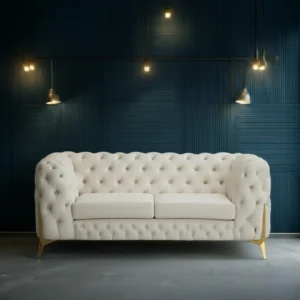 Ziora 2 Seater Chesterfield Sofa Beige Fabric with Metal Legs by Vassio