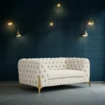 Ziora 2 Seater Chesterfield Sofa Beige Fabric with Metal Legs by Vassio