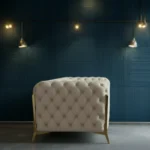 Ziora 2 Seater Chesterfield Sofa Beige Fabric with Metal Legs by Vassio