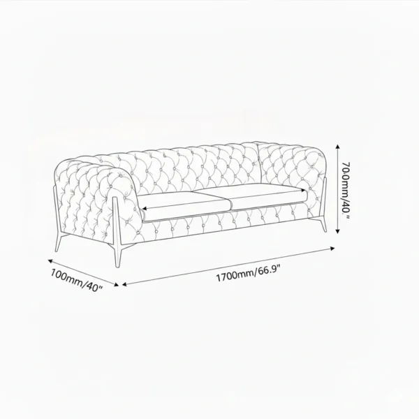 Ziora 2 Seater Chesterfield Sofa Beige Fabric with Metal Legs by Vassio
