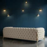 Ziora 3 Seater Cream Fabric Chesterfield Sofa with Metal Legs – Vassio