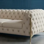 Ziora 2 Seater Chesterfield Sofa Beige Fabric with Metal Legs by Vassio