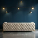 Ziora 3 Seater Cream Fabric Chesterfield Sofa with Metal Legs – Vassio