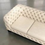 Ziora 3 Seater Cream Fabric Chesterfield Sofa with Metal Legs – Vassio